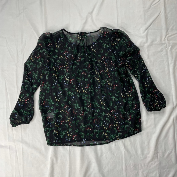 Banana Republic Sheer Floral Printed Peasant Style Top, Petite Large - Picture 3 of 4
